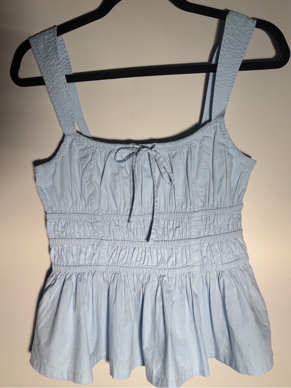 Sunday Best Light Blue Smocked Peplum Tank Top